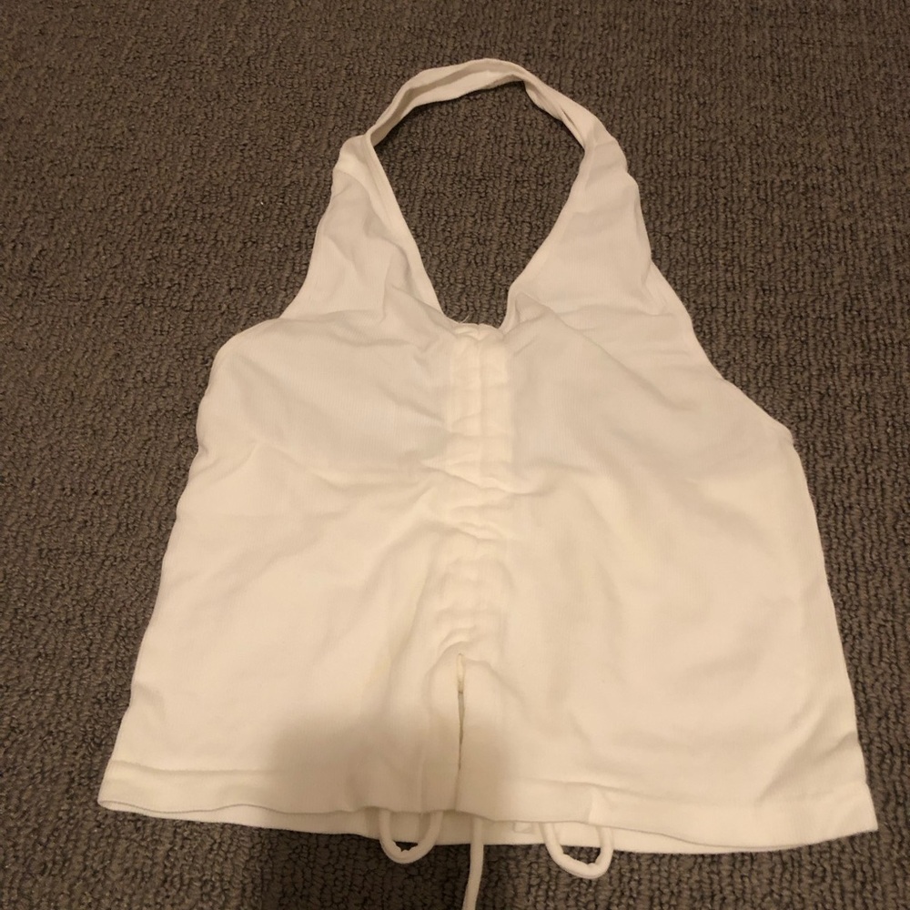 White Halter Drawstring Women's Top